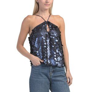 CIEBON Navy Paloma Sequin Halter Top